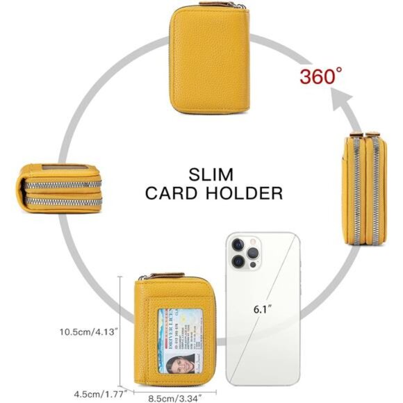 RFID Leather Card Holder Small Wallet for Women Double Zipper ID Coin Purse - Picture 5 of 8